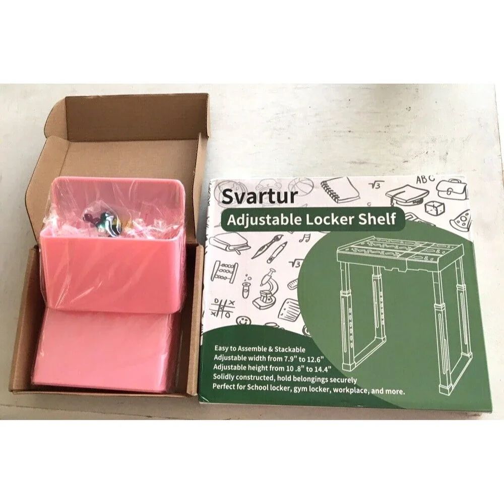 Svartur Adjustable Locker Shelf & 2 Magnetic Pen / Pencil Holders Pink New
